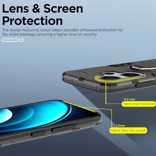 Image of Pikkme Redmi Note 13 Pro Plus 5G Back Cover | D5 Tough Armor Bumper | 360 Protection Case | Ring Holder Stand Case for Redmi Note 13 Pro Plus 5G (Black)
