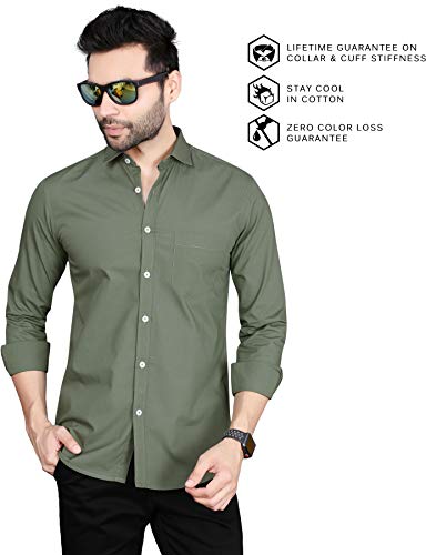 Image of Fifth Anfold Men's Pure Cotton Solid Color Mandarin Collar Full Sleeve Casual Wear Shirt, Office Wear for Men