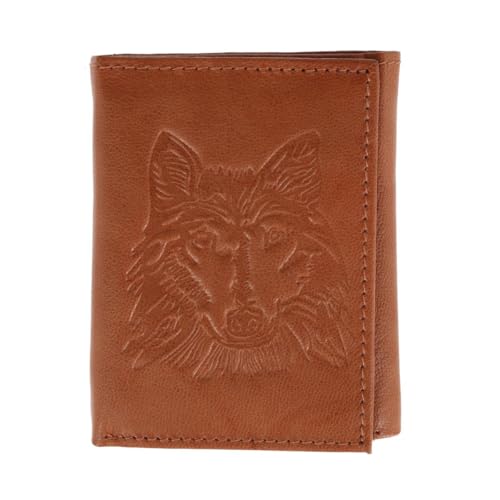 CTM Men's RFID Wolf Embossed Trifold Wallet, Tan