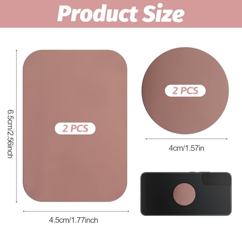 Aphumedc 4 Stück Metallplatte Metallplättchen Selbstklebend Set Handy Metall Platte Selbstklebende Set mit Klebefolie für Magnete Kfz Zubehör Handy Handyhalterung Auto, Rund Rechteckig