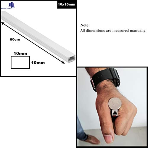 Royal Apex 90cm Square Cable Box Self Adhesive PVC Trunking White Wall Cord Cover Cable Concealer On-Wall Wire Cover Paintable Cable Management Raceway to Hide Wires - Pack of 3 (3pcs - 10x10x900mm)