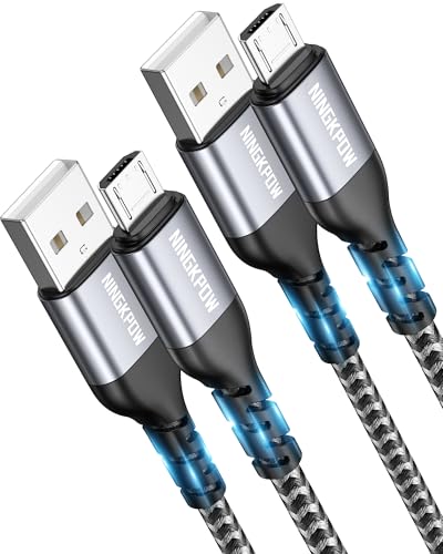 NINGKPOW Micro USB Kabel, [2Stück 2M] Nylon Ladekabel High Speed Android Handy Ladekabel für Samsung Galaxy S7/ S6/ S4/ J7/ J5/ Note 5, Huawei P Smart, Redmi, Nokia, Kindle, Wiko - Grau