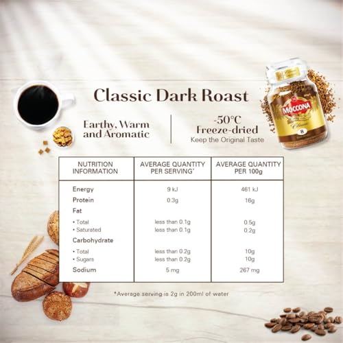 Moccona Classic Dark Roast Instant Coffee 100g | Imported Coffee | Premium Arabica & Robusta Blend | Freeze-Dried | Bold & Strong Flavor