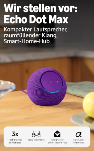 Amazon Echo Dot Max (neueste Generation), Lautsprecher mit raumfüllendem Klang und integriertem Smart-Home-Hub, Amethyst, mit Alexa+ Early Access