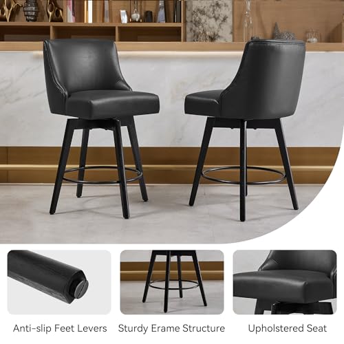 Image of 26 inch Counter Height Swivel Bar Stools, Set of 2, Black