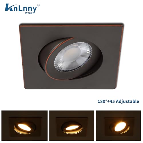 KnLnny Ware Oil Rubbed Bronze Gimbal Recessed Lighting 4 inch 6 Pack,Suare Canless Recessed Lights with Junction Box,dimmable, 5CCT Selectable,9W 750LM