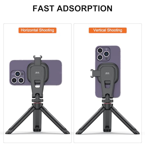 Image of VRIG MG-03 Magnetic Phone Tripod Mount for iPhone and MagSafe Cases | 360 Rotation Cold Shoe, Camera Phone Mount Compatible with iPhone 17 16 15 14 13 12 Series, Phone Holder for Camera, Tripod