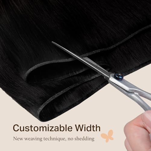 Image of DOORES Genius Seamless Weft Hair Extensions Human Hair, Natural Black 20 Inch 100g, Hand Tied Weft Extension Sew in Natural Straight