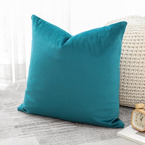 Artscope Luxury Velvet Cushion Covers Decorative Square Pillowcases Soft Solid Cushion Cases for Couch Sofa Bedroom Home Decor 50x50cm Teal - Image 4