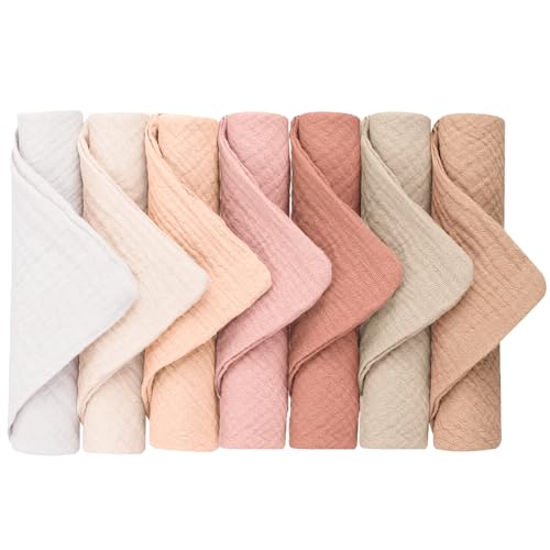 Image of Baby Muslin Washcloths 7 Pack Unisex Face Towels Soft and Absorbent Wash Cloths for Baby Girls Boys