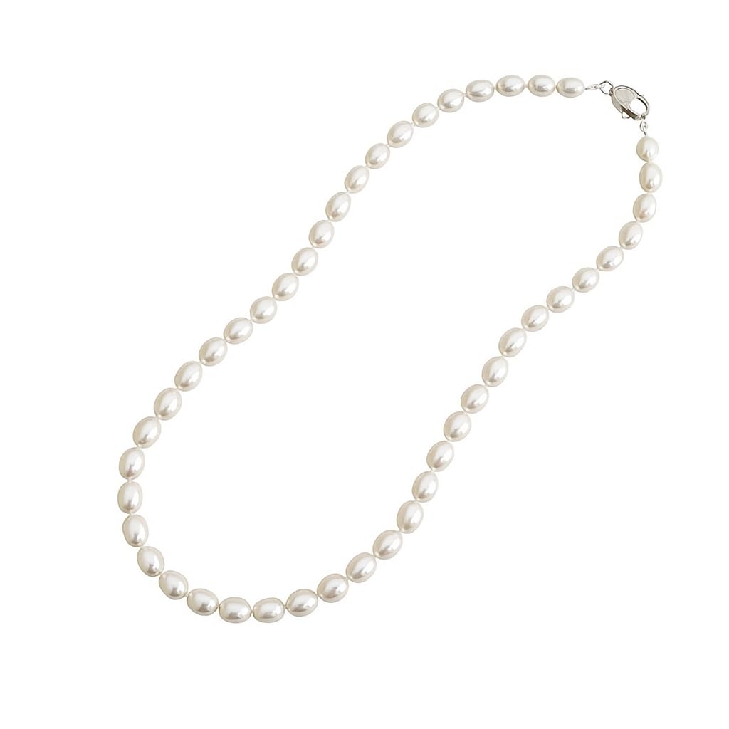 Collar De Perlas Naturales De Agua Dulce De 7-8mm para Mujer, Hebilla De Plata De Ley 925 Genuina, Regalo De Joyería De Perlas Blancas En Forma De Arroz
