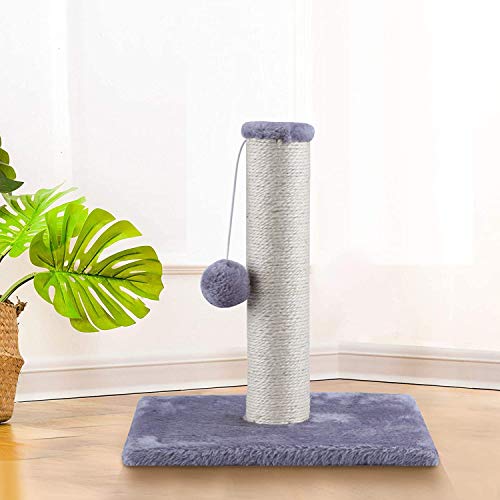 HiCollections 40cm Cat Scratching Post Natural Sisal Pole With a Soft, Plush Carpert Covered Heavy Base And a Dangly Ball for Added Fun and Vertical Grey Scratcher - Image 3