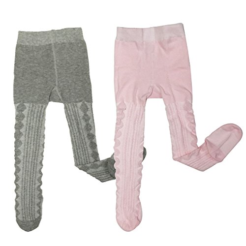 Allydrew Little Girls Thick Cable Knit Tights (Set of 2), Gray and Pink (Size 2-3)2