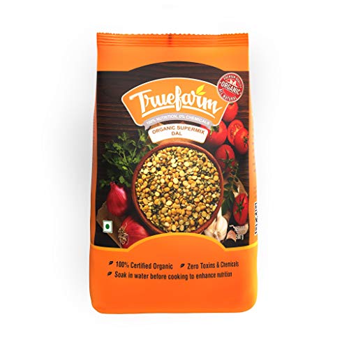 Image of Truefarm Supermix Dal | Ayurvedic Panchratna Dal | Blend of Moong, Masoor, Chana & Toor Dal | Rich in Protein, Vitamin B Complex, Calcium & Fiber | NPOP Certified | Pack of 1 (500g)