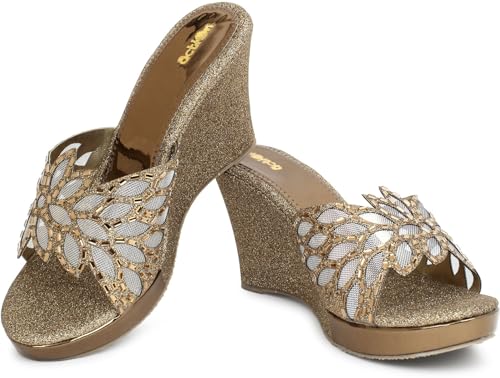 Image of Action Women's Butterfly Crystal Embellished Clear Stiletto Sandals| Gold Glitter Heel| Height| Copper