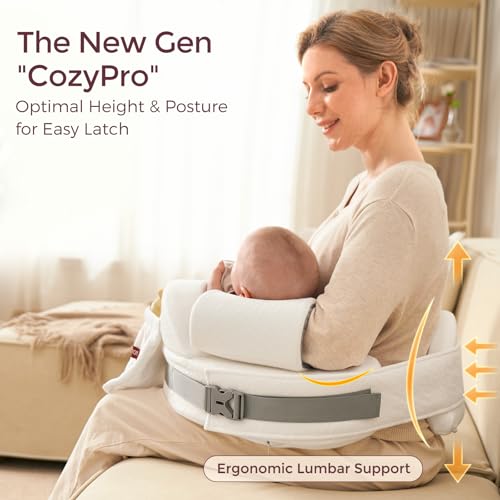 Momcozy CozyPro Nursing Pillow - All Around Lumbar & Arm Support - Safety Guard, Firm & Springy Memory Foam-Stable, Ergonomic Support, Easier Breastfeeding, Wider Cushion, Adjustable, Removable Cover