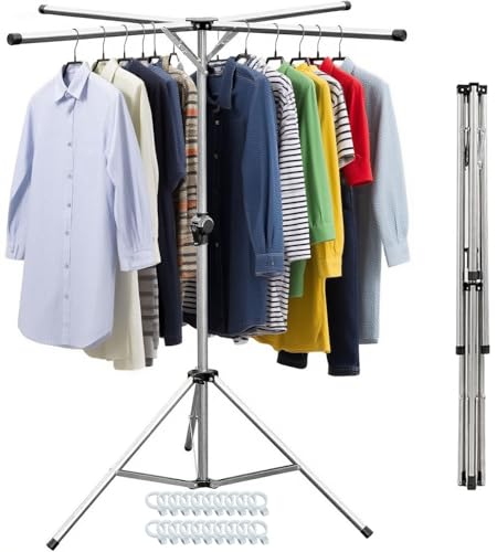 Folding Upright Clothes Airer with 4 Swivel Arms and Adjustable H...