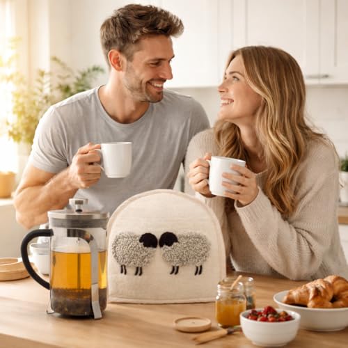 Image of Glaciart One Wool Felt French Press Cozy | Coffee Pot Cover for French Press | Handmade Natural Wool Coffee Pot Cover | Keeps Coffee Hot up to 2 Hours | Gift for Coffee Lovers