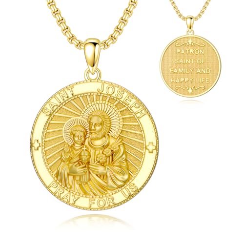 Taioiat St Joseph Meda for Men 14K Gold Plated Saint Joseph Necklace Pendant San Jose Medalla Patron Saint of Fathers Workers Family Protection Religious Jewelry for Women