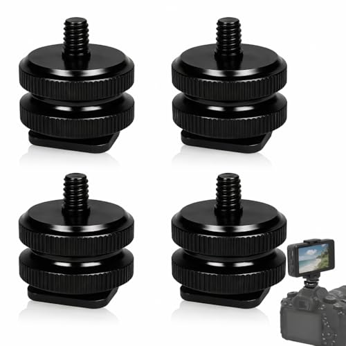 4PCS Camera Hot Shoe Mount to 1/4-20 Tripod Screw Adapter Mount, Mini Ballhead Cold Shoe Camera Mount Adapter with 360° Rotation, Self Adhesive Camera Mount & Connect Adapter Mount