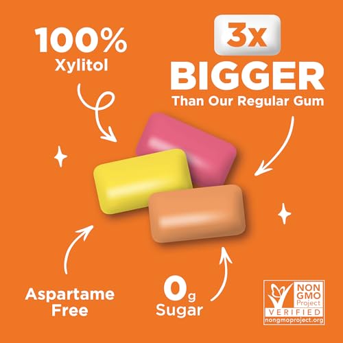 PUR Jumbo Gum | Aspartame Free Chewing Gum | Made with Xylitol | Natural Strawberry, Banana, Orange Flavour, 20 Pieces (Pack of 3)