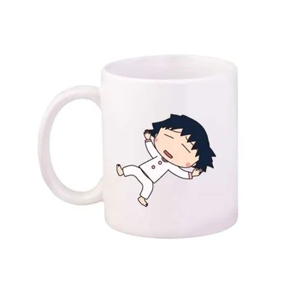 RKN Design Anime Chibi Maruko Chan Double Side Printed Ceramic Coffee/Tea Mug 11 Ounce White