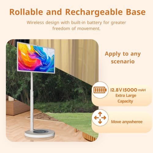 Image of 32-Inch Portable TV with Incell Touch Screen, 1080P Rolling Smart TV, 8G RAM+128G Storage, Android OS, Built-in Battery, Full Swivel Rotation, Remote Control, Ideal for Trade Show, Brainstorm Meeting