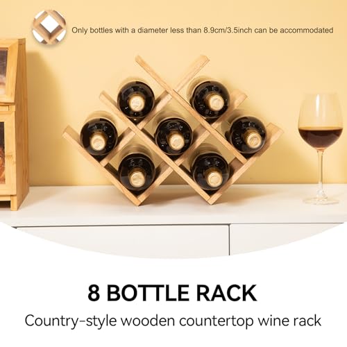 KIRIGEN Wooden 8-Bottle Wine Rack - 3-Tier Wood Wine Display Rack/Free Standing and Countertop Wine Storage Shelf - Bottle Holder/Cabinet Glass Rack Natural XHJJ3-NA - Image 3