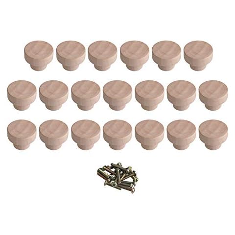 RDEXP Home Accessory 35x25mm Wooden Hardware Round Knobs and Pulls for Cabinet Drawer Shoesbox Cupboard Cabinet Door Set of 20 Cover