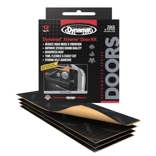 Dynamat Xtreme Sound Deadening Car Insulation Door Kit 10435 – Pre Cut Noise Dampening Kit for 2 Standard Car Doors – Easy Self Adhesive Install – Made in USA – 4 Sheets 12”x36” Each, 12 sq ft total