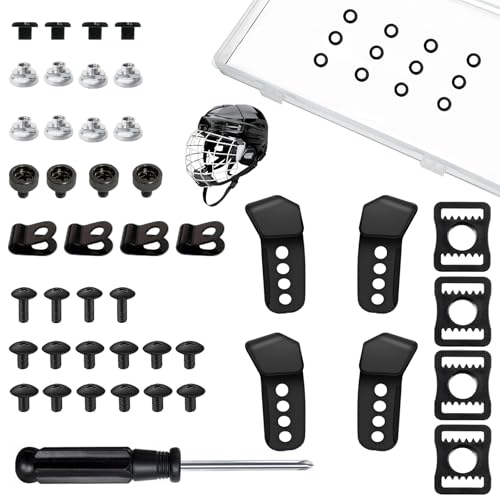 Fortunemee Universal Hockey Helmet Repair Kit Ice Hockey Helmet Replacement Parts Face Mask Cage Fix Kit Includes Replacement J Clips R Clips Posts & Bolts (US Standard) for Kids Teens Adults