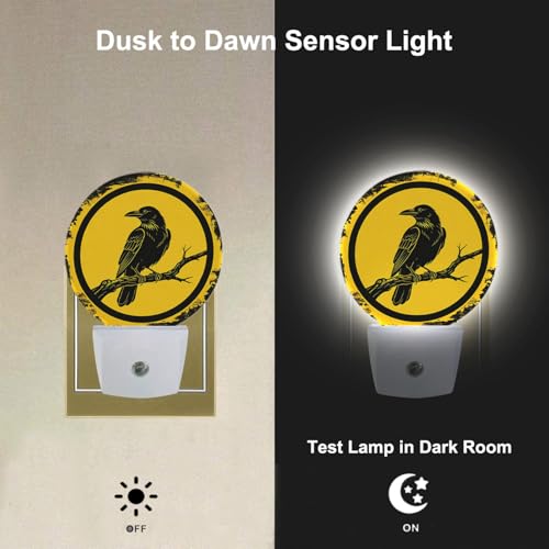 Image of EKOBLA Raven Night Light, Black Bird Crow on Branch Halloween Night Lights Plug Into Wall with Auto Sensor for Home