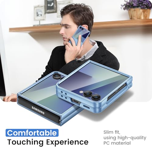 Image of Ruky for Z-Flip-7 Slim Case, with Built-in Back Screen Protector & Support Wireless Charging Hard PC Ultra-Thin Full Body Protective Phone Cover for Samsung Galaxy Z Flip 7, Blue