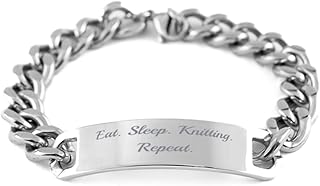 Special Knitting Cuban Chain Bracelet, Eat. Sleep. Knitting. Repeat, Present for Friends, Fancy Gifts from Friends, Yarn, Project, Needles, Pattern, Finished Product, Hobby