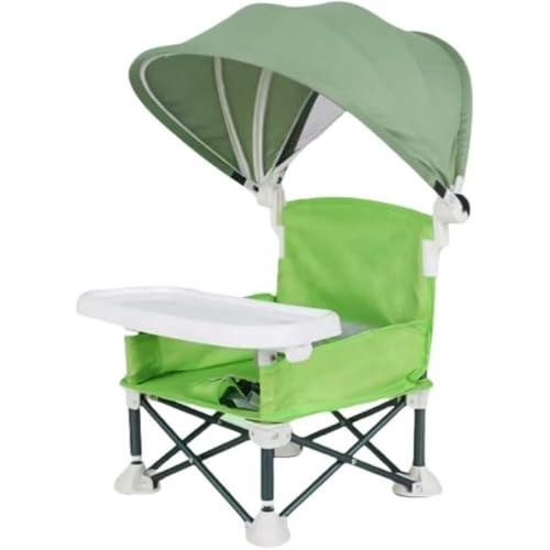 AOPIPI ベビーハイチェア 折りたたみ式ブースターシートダイニングチェア 取り外し可能なトレイとサンシェード付きポータブル ビーチチェア 旅行用ポータブル フィーディングチェア アウトドア ビーチ キャンプ (グリーン)