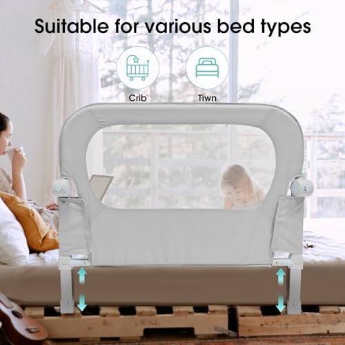 Image of NUTIKAS Baby Bed Rail Guard for Toddlers - 35.1 inch Toddler Bed Side Rails for Crib, Twin, Full, Queen Bunk Size Bed Swing Down Bedrail Extral Tall Child Safety Side Railing Guards for Kids