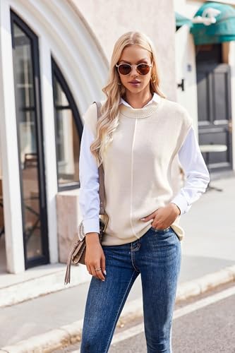 Casual Cap Sleeve Sweater for Women Crew Neck Loose Fit Cotton Pullover Tops Knit Light Sweater Tops2