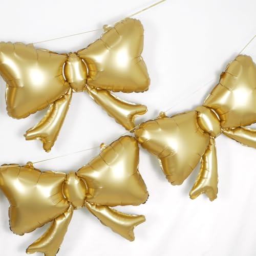 Image of 6 Pieces Bow Balloons, Gold Matte Metallic Foil Bowtie Balloon for Women Men Girls Boys Bow Happy Birthday Party, Wedding Bridal Shower, Baby Shower, Balloon Garland Accessories