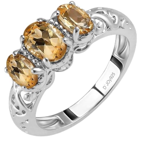 Shop LC 3-Stone Citrine Ring for Women Size 7 | 925 Sterling Silver Platinum Plated | Promise Ring