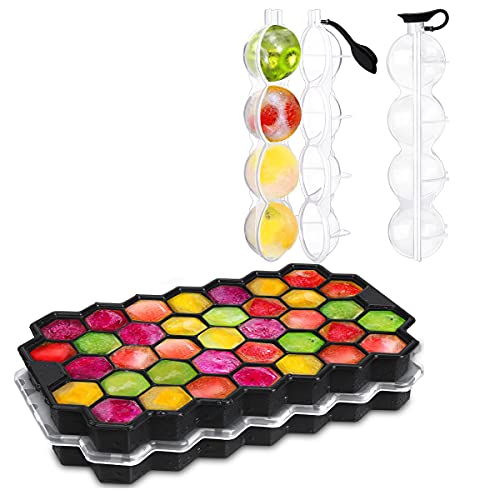 OZUAR Bac à Glaçons en Silicone, 2 PièCes 3 Cubes De Boule De Glace GéAnte 2 PièCes 4 Moules à Boules De Glace, Certifié Lfgb Et Sans BPA Pour GeléE Lait Jus Cocktails Whisky Cover