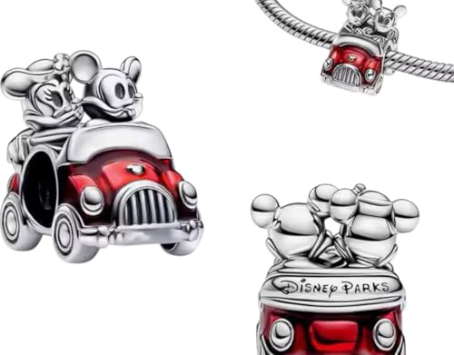 Abalorio Mickey y Minnie en coche de plata: el regalo romántico para pulseras