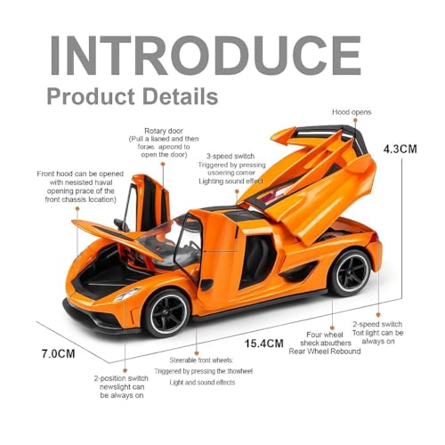 Image of Exclusive Alloy Metal Pull Back Die-Cast Car Diecast Metal Pullback Toy Car with Openable 6 Doors,Light Music Boys Gifts Toys (1:32 Koenigsegg Jesko-Multicolor)