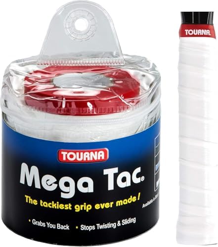 Tourna Mega Tac XL Tennis Overgrip (White) - 30-Pack in Multipacks (1 – 5 Packs Available)