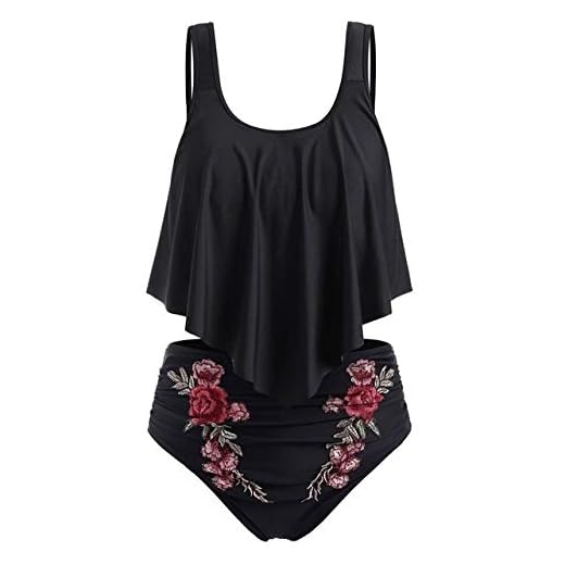 Zznvs High Waist Ruffled Bikini Set Kvinnor Badkläder Bikini Push Up Padded Plus Size Overlay Print Bikinis 2020 Baddräkt (Color : Black, Size : XL)