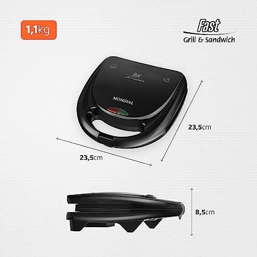 MONDIAL Sanduicheira Fast Grill & Sandwich, Preto, 750W, 220V - S-12 glide