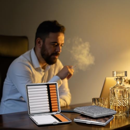 Zeawavsl 3er-Pack Hochwertiges Zigarettenetui, Fasst 20 Zigaretten, Schwarzes PU-Leder-Zigarettenetui, Edelstahl 10 x 10 x 2 cm, Für Hosen- und Hemdtaschen