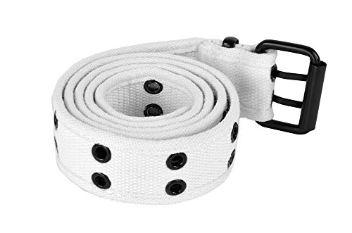 Grommet Belt for Women & Men - Double Hole Grommets Canvas Web Belts - Military Style Belt - 2 Prong Buckle by Belle Donne - White