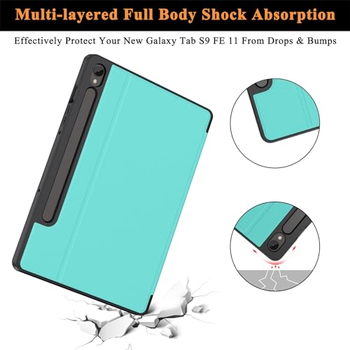 Soke Case for Samsung Galaxy Tab S9 /S9 FE 5G 2023 - Shockproof Stand Folio, Multi-Viewing Angles, Soft TPU Back Cover, Aqua