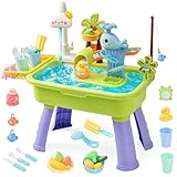 LTFIOON Table de Jeu 4-en-1 pour Enfants avec Pompe, Table d‘Eau avec Évier, Jeu de Pêche ...