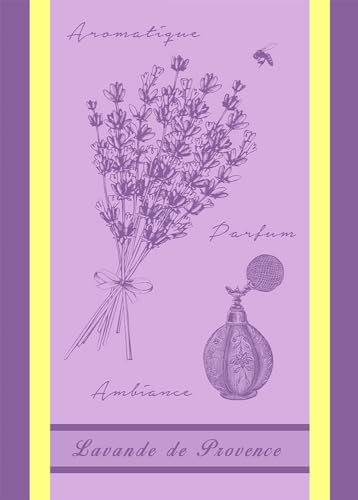 Autrefois Torchon Imprimé Jacquard Violet Parme 48x70 cm, Motif Bouquets de Lavande, Lavande Parme